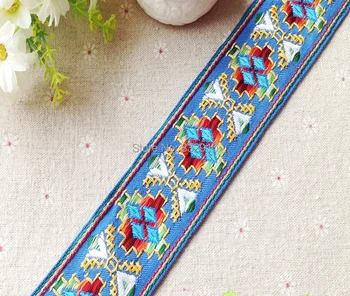 Zakka ručné príslušenstvo DIY čipky stuhou polyester tkaniny Jacquard pása s nástrojmi Etnických Výšivky Páska 5 cm modrý 22yards/veľa