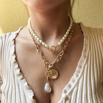 Móda Vintage Barokový Perlový Náhrdelník Kubánskej odkaz Častý Punk Zlato Portrét Prívesok Náhrdelníky pre Ženy gotický Šperky
