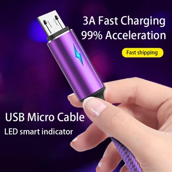 LED Svetlá Micro USB Kábel 3A Nylon Rýchle Nabíjanie USB Kábel pre Samsung Xiao HTC LG USB Nabíjačka, Dátový Kábel Smartphone Kábel