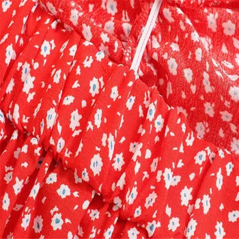 ZA 2021 Prehodil Kvetinový Tlač Mini Šaty Žien Špagety Popruhy Vystrihnúť Sexy Letné Šaty Žena Prehrabať Červená Ruched Plážové Šaty