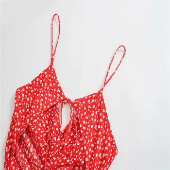 ZA 2021 Prehodil Kvetinový Tlač Mini Šaty Žien Špagety Popruhy Vystrihnúť Sexy Letné Šaty Žena Prehrabať Červená Ruched Plážové Šaty