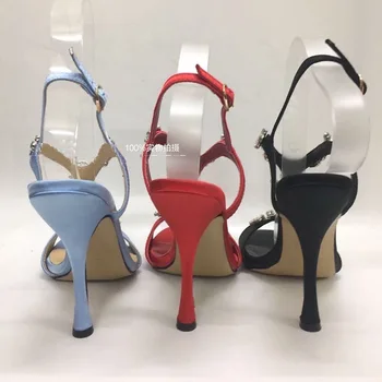 2021 Luxusné Saténové Sandále Ženy, Otvorené Prst Drahokamu Diamond T-popruh Vysoké Podpätky, Topánky Ženu Sexy Svadobné Topánky