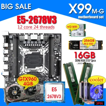 X99 doska kombinovaná s Xeon E5 2678 V3 LGA2011-3 CPU 2 ks X 8 = 16 GB DDR4 pamäte GTX960 4 GB GPU NVME 256 GB M. 2 karty WIFI