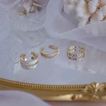 Jemné Šperky 14K Zlata Plátovaného Nastaviteľné Crystal Prstene pre Ženy Jednoduchý Štýl Kubický Zirkón Geometrické Snubné Prstene