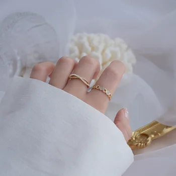Jemné Šperky 14K Zlata Plátovaného Nastaviteľné Crystal Prstene pre Ženy Jednoduchý Štýl Kubický Zirkón Geometrické Snubné Prstene