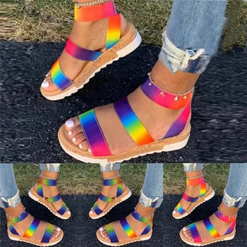 Veľkoobchod Ženy Letné Sandále Plus Veľkosť 43 Multi Farebné Platformy Sandále Rainbow Kliny Päty Bežné Pláže Topánky Pre Dropshipping