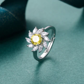 Sun Flower Emerald Prstene Pre Ženy, Strieborná Farba Svadobné Šperky Crystal 2021 Najnovšie Trendy MUXUEYAN