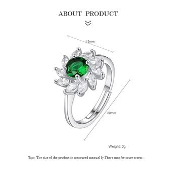 Sun Flower Emerald Prstene Pre Ženy, Strieborná Farba Svadobné Šperky Crystal 2021 Najnovšie Trendy MUXUEYAN