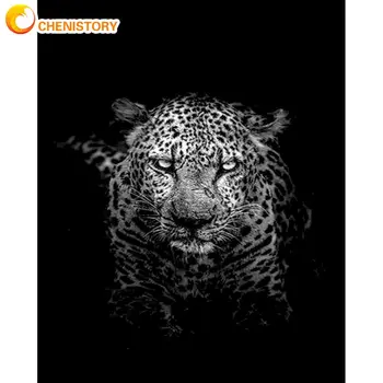 CHENISTORY Black Leopard Živočíšneho Oleja Maľovanie Podľa Čísel Súpravy Pre Dospelých, Deti, Domáce Dekorácie 60x75cm Rám na Stenu Akryl Bolesti