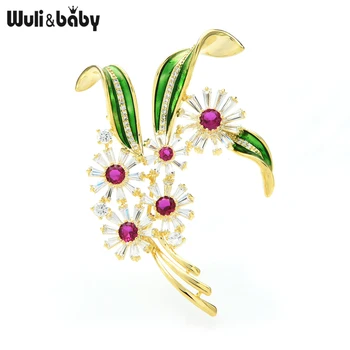 Wuli&baby Luxusné Cubic Zirconia Kvet Brošňa Pre Ženy 2-farby Skloviny Kvet Strany Úradu Brošňa Darov Kolíkmi