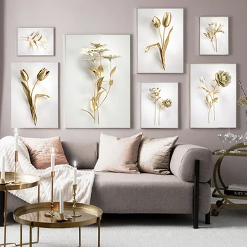 Abstrakt Golden Flower Domova Luxusné Obrázok Plátno na Maľovanie na Stenu Umenie Plagáty a Výtlačkov pre Nordic Obývacia Izba Art Design