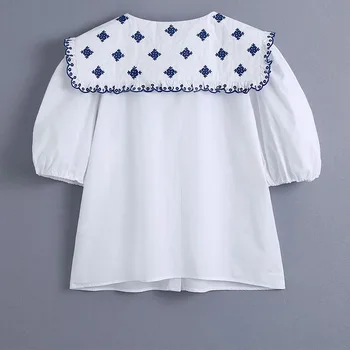 2021 Lete Ženy Sladké Biele Blúzky, Košele Topy ZA Krátky Rukáv Výšivky Popelín Žena Vintage Ulici Top Oblečenie Blusas