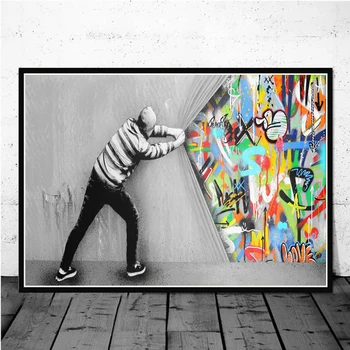 Pop Ulici Umelecké dielo Deti Milenca Za Oponou Moderného Graffiti Art Painitngs na Stenu Umenie Plagáty a Vytlačí Domova