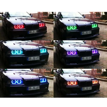 Auto Angel Eye Žiarovka 12V 15W LED RGB DRL Svetlá pre Denné svietenie Halo Prstenec Svetla INFRAČERVENÉHO diaľkového Ovládania RF Pre BMW E36 E39 NON PROJEKTOR 1 Sada