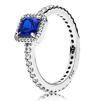 Autentické 925 Sterling Silver Ring Podpis Zámok Štyri Pazúr Modrá Nadčasovú Eleganciu Krúžok Pre Ženy Darček Šperky Pandora