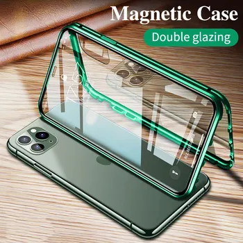 360 Kovové Magnetické Dvojité Bočné Sklo Telefón puzdro Pre iPhone 11 12 Mini Pro Max 7 8 6 Plus XR X XS SE Úplný Ochranný Kryt Magnet