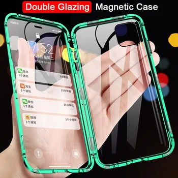 360 Kovové Magnetické Dvojité Bočné Sklo Telefón puzdro Pre iPhone 11 12 Mini Pro Max 7 8 6 Plus XR X XS SE Úplný Ochranný Kryt Magnet