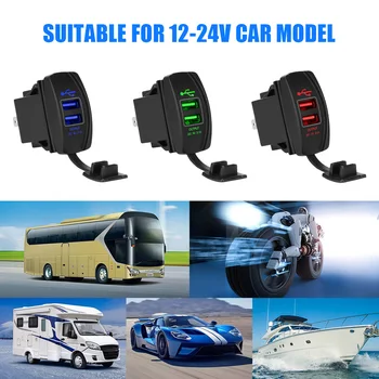 12V 24V Auto USB Nabíjačky Rýchle LED Splitter Pätice Adaptéra Príslušenstvo Pre Lodné Nákladných Prívesov Off Road 4x4 Karavany Motocykel