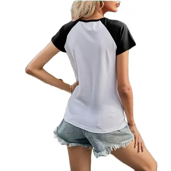 Módne dámske Raglan Rukáv Kolo Krku T-shirt príležitostné Voľné Short-Sleeve Tee Letné Dámske Plus Veľkosť Modálne Kontrast Top