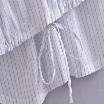 2021 Za Nadrozmerné Prekladané Asymetrický Tričko Ženy Vintage Nastaviteľné Šnúrkou Lem Top Žena Predné Puzdro Vrecku Biele Košele
