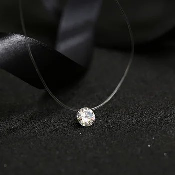 Kreatívne transparentné vlasec Malé čerstvé dámy prívesok neviditeľné náhrdelník diamond zirkón clavicle reťazca šperkov náhrdelník