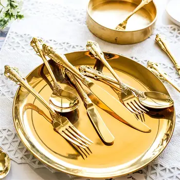 1pc Luxusné Zlaté Večera Súbor Vintage Západnej Pozlátené Príbor z Nehrdzavejúcej Ocele Nôž Vidlička Set Strieborného Riadu Kuchyňa Flatwe