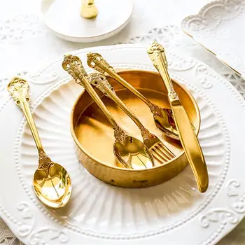 1pc Luxusné Zlaté Večera Súbor Vintage Západnej Pozlátené Príbor z Nehrdzavejúcej Ocele Nôž Vidlička Set Strieborného Riadu Kuchyňa Flatwe