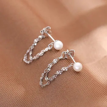 Módne Šperky Simulované Pearl Náušnice Dvojité Strapec Reťazca Hot Predaj Vysoko Kvalitné Kovové Náušnice Pre Fenku Dary