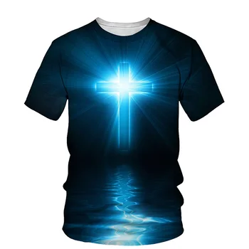 3D Kríž Tlačiť Muži T-shirt Ježiš 2021 Lete O Krku, Krátke Tričká Topy Kresťanský Štýl Mužské Oblečenie Móda Bežné T-shirts