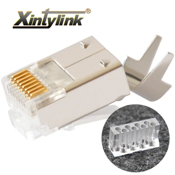 Xintylink 50U konektor rj45 cat6 FTP, SFTP siete rj 45, 8p8c modular cat 6 RJ kábel siete ethernet zapojte stp tienené pozlátené jack