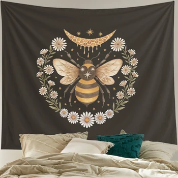 Roztomilý Honey Bee Gobelín Nástenné Závesné Kvetinové Steny Gobelín Daisy Kvet Hippie Gobelín Nástenné Koberce Psychedelic Drom Izba Dekor