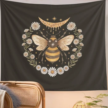 Roztomilý Honey Bee Gobelín Nástenné Závesné Kvetinové Steny Gobelín Daisy Kvet Hippie Gobelín Nástenné Koberce Psychedelic Drom Izba Dekor
