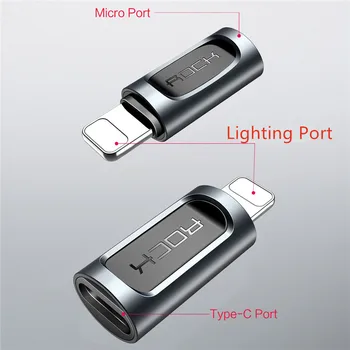 Rock for Micro usb lightning adaptér nabíjací konvertor pre iPhone 11 xs xr 8 7 6 plus 5s ipad nabíjačka, 8 pin Pôvodný Typ c