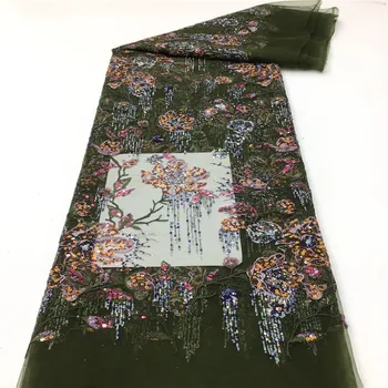 Africké Flitrami Čipky Textílie 2021 Kvalitné Francúzske Tylu Čistý Čipky Sequin Oka Textílie Pre Svadobné Party Šaty