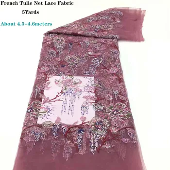 Africké Flitrami Čipky Textílie 2021 Kvalitné Francúzske Tylu Čistý Čipky Sequin Oka Textílie Pre Svadobné Party Šaty