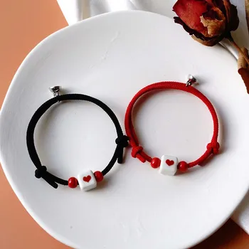 1 Pár Červená Láska Pár Náramok Magnet Priťahujú Žiakov Dievčatá Chlapci Kórejský Priateľmi Tkané Náramky Jednoduché Wild Módne Šperky