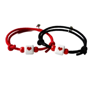 1 Pár Červená Láska Pár Náramok Magnet Priťahujú Žiakov Dievčatá Chlapci Kórejský Priateľmi Tkané Náramky Jednoduché Wild Módne Šperky
