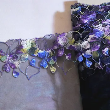 1 Meter 30 CM Šírka Modrá Fialová Kvetinový Vyšívané Čipky Výbava Čierny Tyl spodné Prádlo, spodná Bielizeň, Šaty, Podprsenky Ručné Šitie Textílie