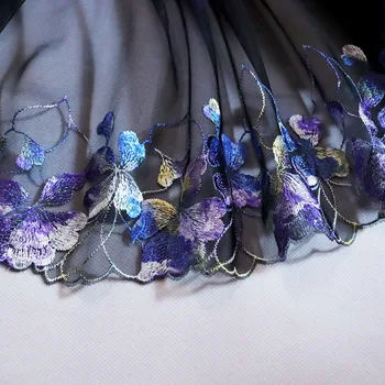 1 Meter 30 CM Šírka Modrá Fialová Kvetinový Vyšívané Čipky Výbava Čierny Tyl spodné Prádlo, spodná Bielizeň, Šaty, Podprsenky Ručné Šitie Textílie
