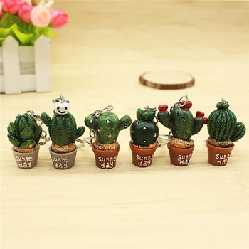 1Pc Nový Roztomilý 3D Črepníkové Rastliny Kaktus Krúžok Keychains Keyrings Reťazca pre Ženy Taška Kúzlo Prívesok Šperky