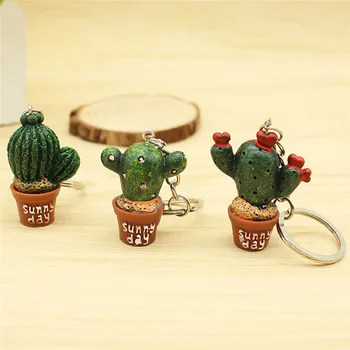 1Pc Nový Roztomilý 3D Črepníkové Rastliny Kaktus Krúžok Keychains Keyrings Reťazca pre Ženy Taška Kúzlo Prívesok Šperky
