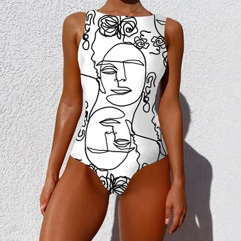 Ženy, Plus Veľkosti Plaviek Abstraktné Tlač Jedného kusu Backless Plavky sú Sexy Bikiny Pás Plavky jednodielne plavky Móda