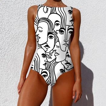Ženy, Plus Veľkosti Plaviek Abstraktné Tlač Jedného kusu Backless Plavky sú Sexy Bikiny Pás Plavky jednodielne plavky Móda