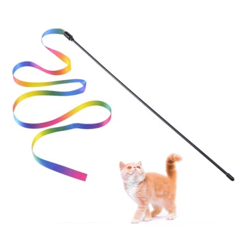 Mačka Hračky Roztomilý Zábavné obojstranné Rainbow Popruhu Rod Teaser Prútik Plastových Pet Hračky Pre Interaktívne Stick Dodávky Mačka Príslušenstvo