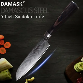 DAMASK 5 palcový Santoku Japonsko Damasku Nôž 67 Vrstva VG10 Core Santoku Damasku Čepeľ Noža Britva Ostrý nôž Kuchynský Nástroj Knive