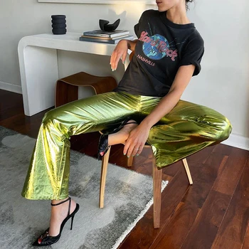 VGH Sexy Zelené Nohavice Pre Ženy, Vysoký Pás Minimalistický Plnej Dĺžke Rovné Nohavice Žena Streetwear 2021 Jarné Módne Oblečenie