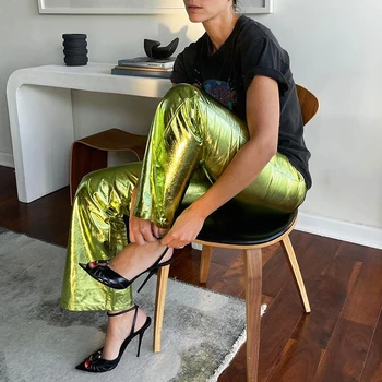 VGH Sexy Zelené Nohavice Pre Ženy, Vysoký Pás Minimalistický Plnej Dĺžke Rovné Nohavice Žena Streetwear 2021 Jarné Módne Oblečenie