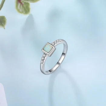 Skutočné 925 Sterling Silver Námestie White Fire Opal Prstene pre Ženy Zirconia Spevnené Svadobné Zásnubné Prstene S925 Strieborné Šperky