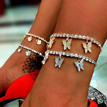 Luxusný Lesk Motýľ Tenis Reťazec Anklet pre Ženy Móda Roztomilý Prívesok Motýľ Drahokamu Anklet Nohy Náramok Nohy Šperky