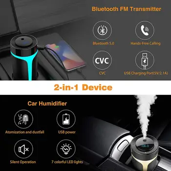 Korseed Bluetooth 5.0 FM Aróma Zvlhčovač Vzduchu Osviežovač Handsfree Hudby Auto MP3 Prehrávač Kompatibilný Auto Príslušenstvo